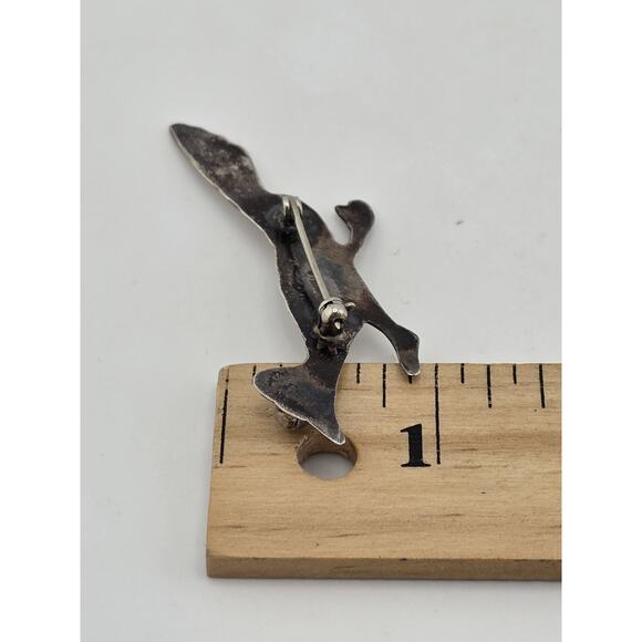 Vintage Stamped Sterling Silver & Turquoise Roadrunner Pin Brooch Southwestern - Picture 11 of 12